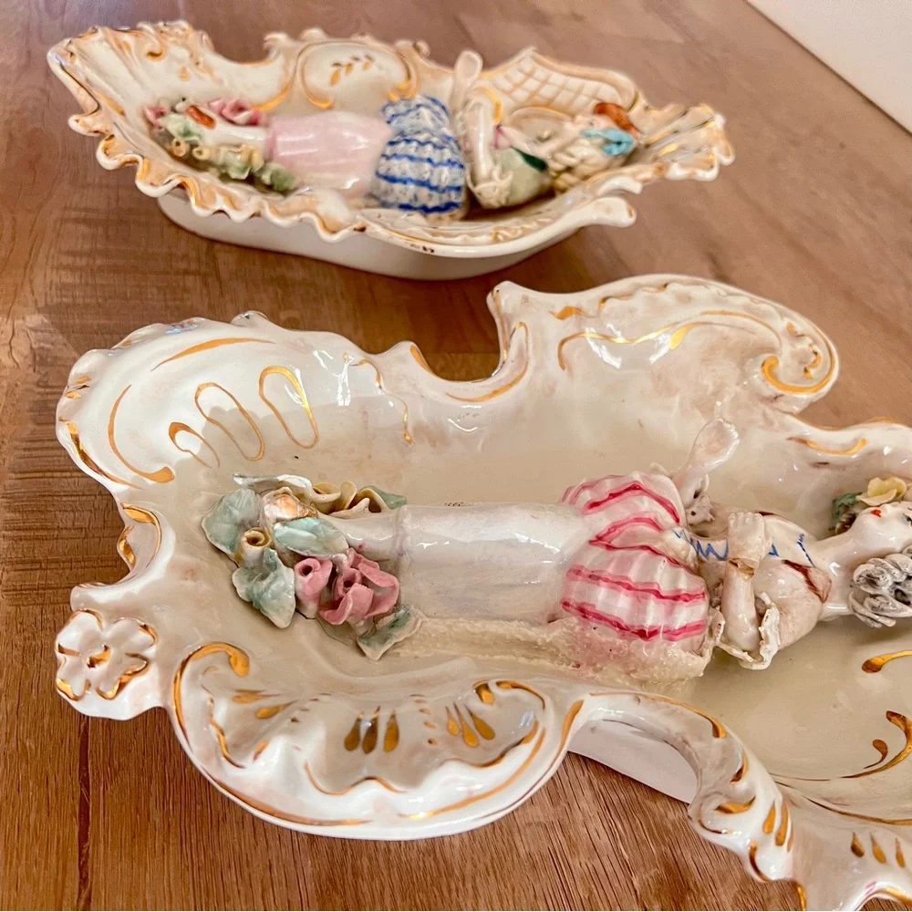 2 PCs RARE Vintage‎ Cordey Porcelain Wall Art Plaque Numbered Victorian Rococo